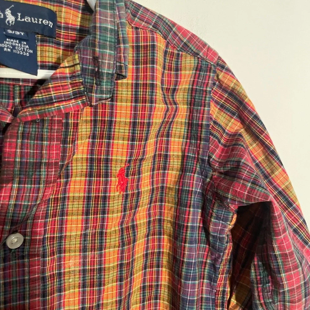 Ralph Lauren Polo Child's BoyLS Shirt Plaid Multi Color red‎ Horse size 3T